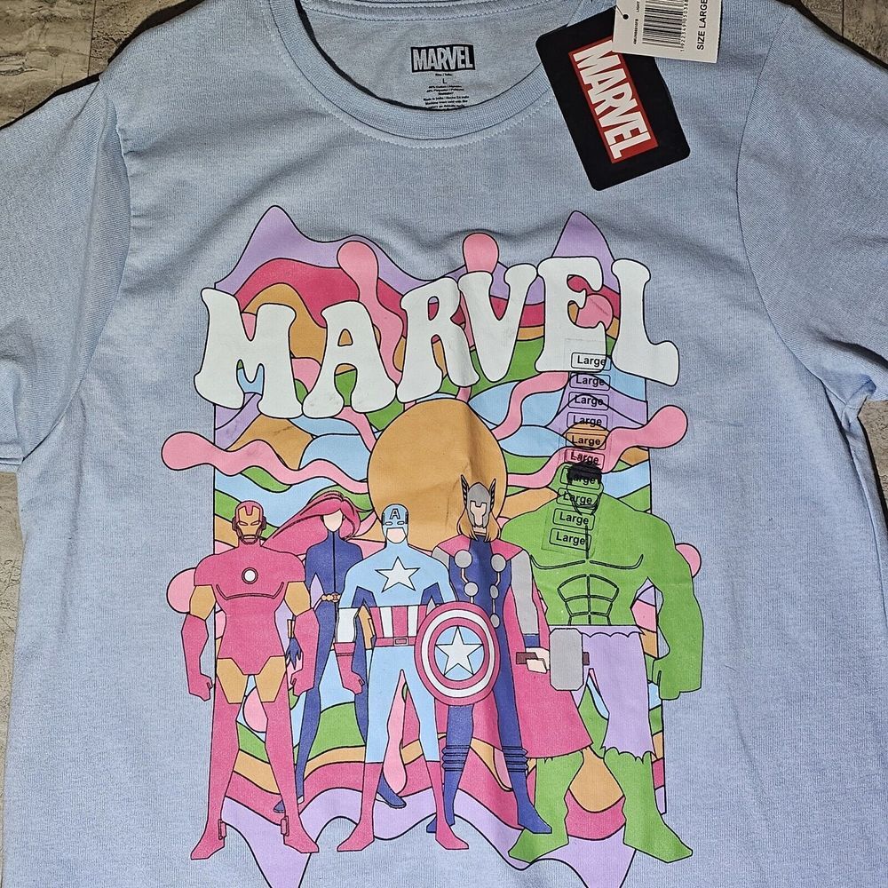 Marvel Mens Large T-Shirt Blue Avengers Hulk Thor Iron Man Captain America NWT - Picture 4 of 6